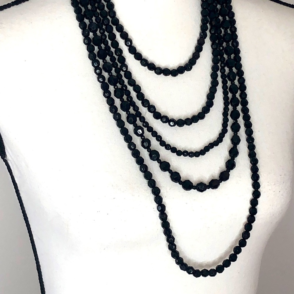 Vintage black beaded cascading necklace